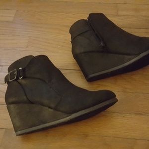 Black wedge booties faux suede